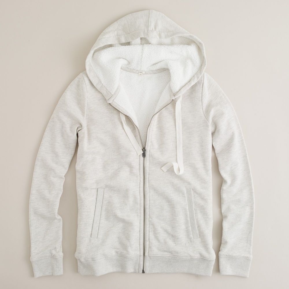 J.CREW Ivory Sherpa Fleece Zipped Hoodie Jacket XS